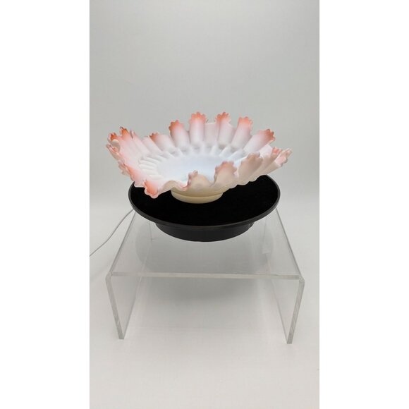 Victorian Satin Pink Glass Ruffled Edge Bowl Brides Basket Centerpiece Vintage - Picture 15 of 16